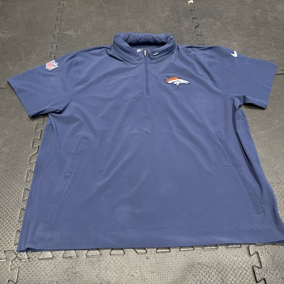 Nike Denver Broncos 1/4 Zip Sideline Coaches Short Sleeve Shirt Jacket Blue XXL - Picture 1 of 6